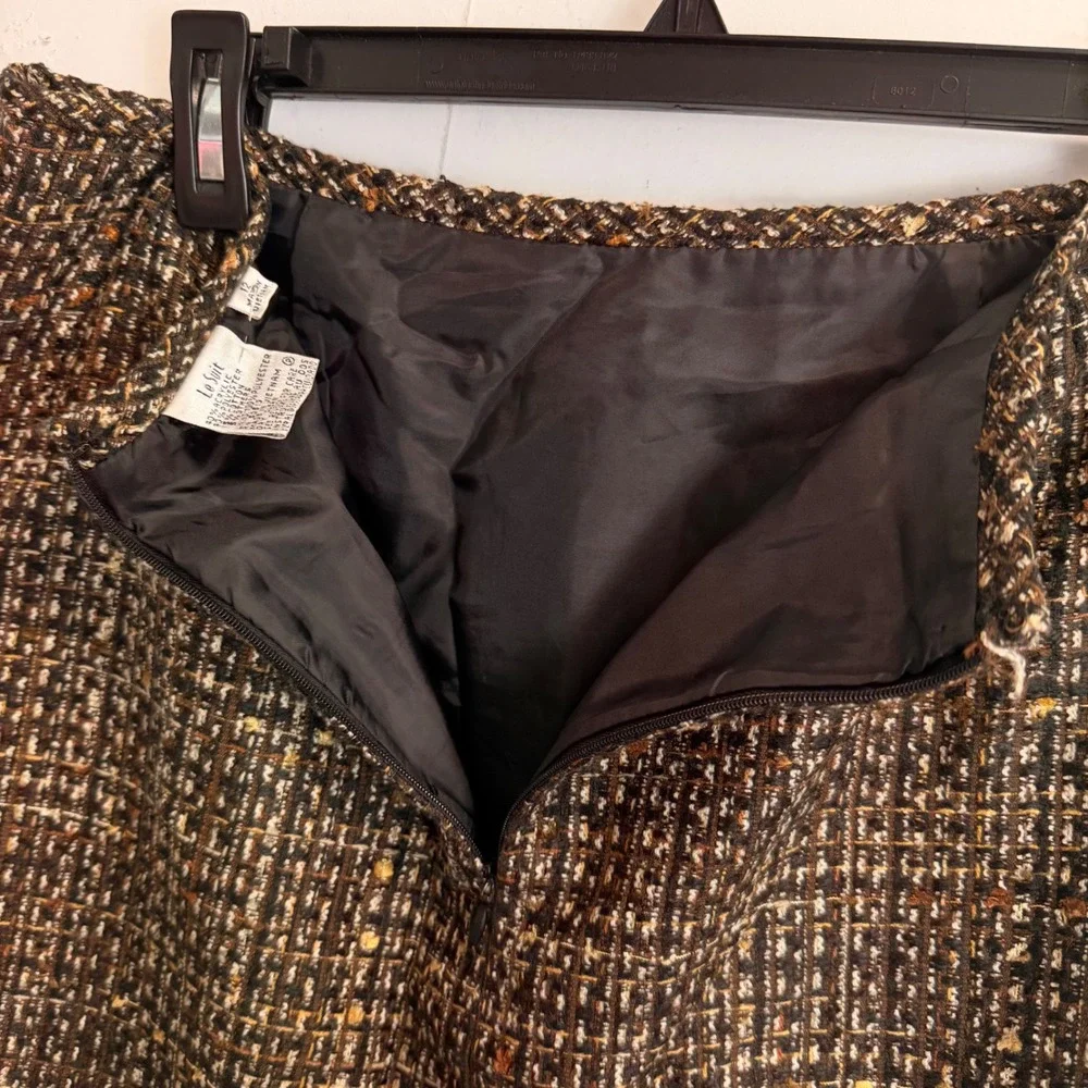 Le Suit Womens Brown Multi Tweed Skirt Suit Set Blazer Pencil Skirt Size 12